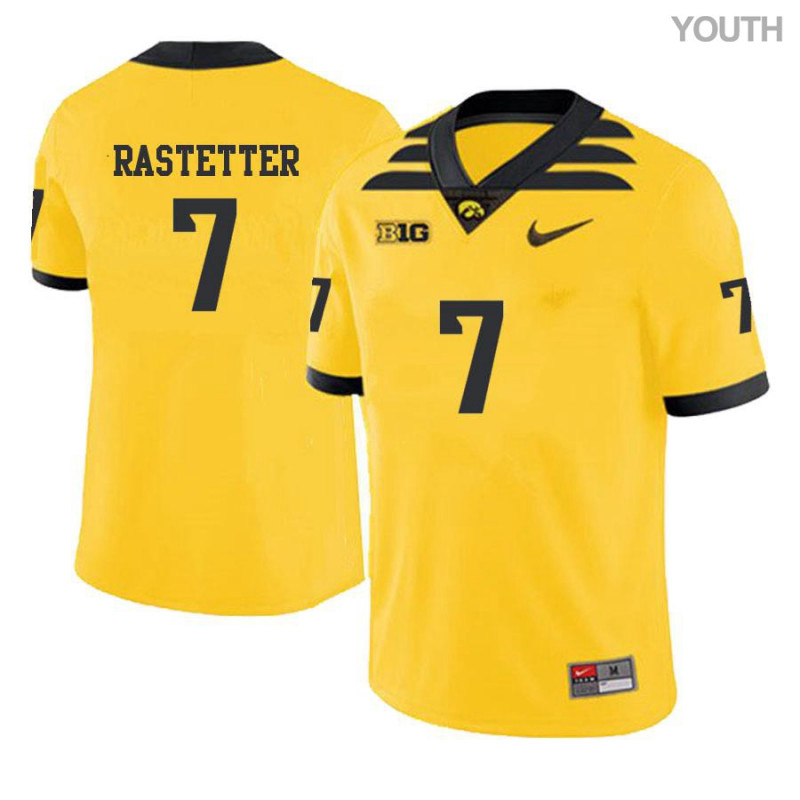 Youth Iowa Hawkeyes NCAA #7 Colten Rastetter Yellow Authentic Nike Alumni Stitched College Football Jersey AE34P27SE